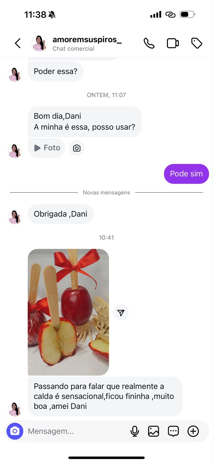 Depoimento amoremsuspiros sobre a calda da Dani